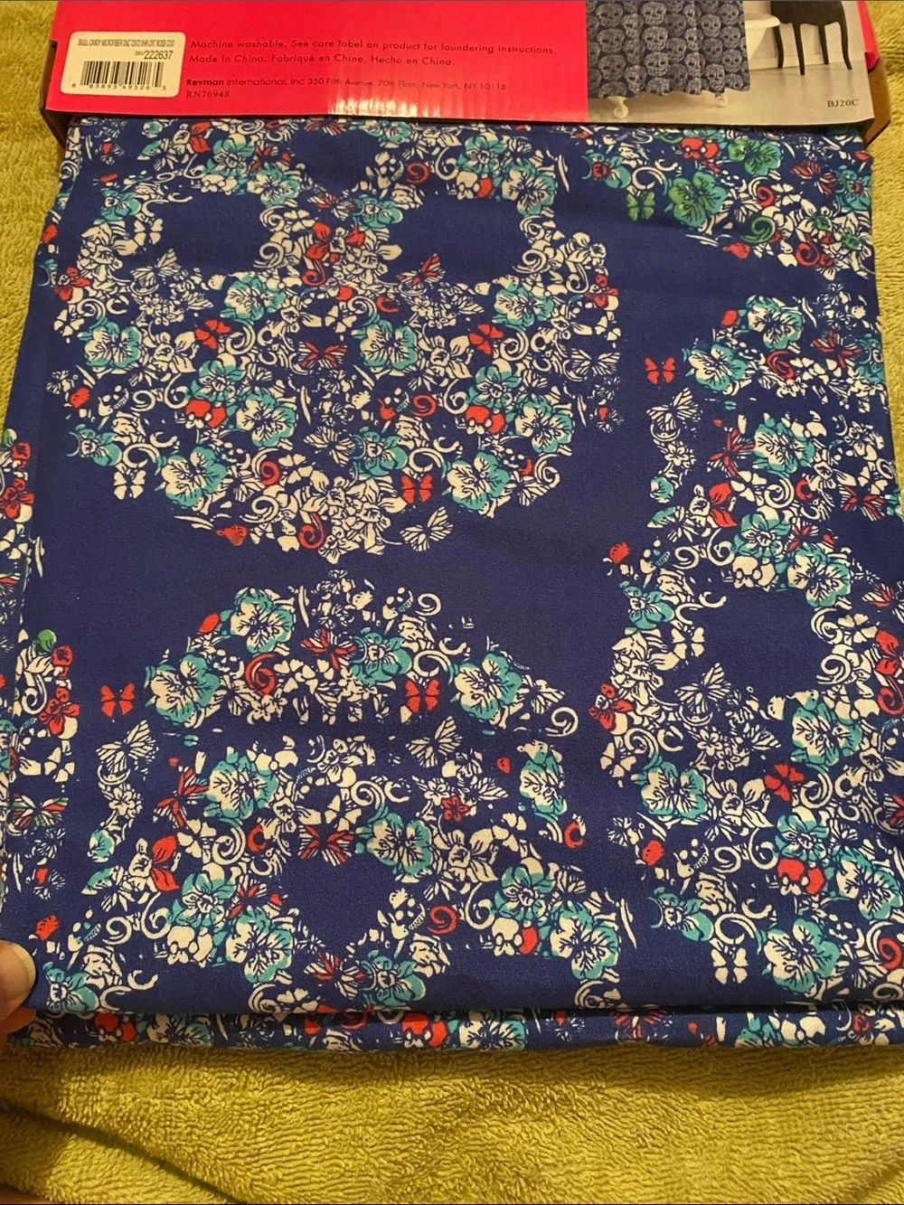 Betsey Johnson Navy Blue Floral  Shower Curtain